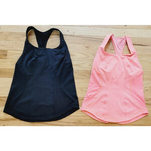 2 LULULEMON POWER W BACK POCKET BUILD IN BRA TANK TOPS SZ 6